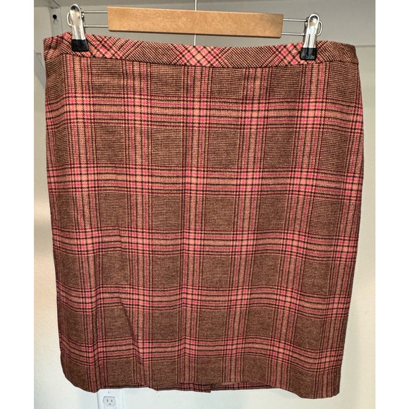 NWT Talbots Women's Wool Tartan‎ Skirt Brown Pink Size 16 Petite - Picture 1 of 8